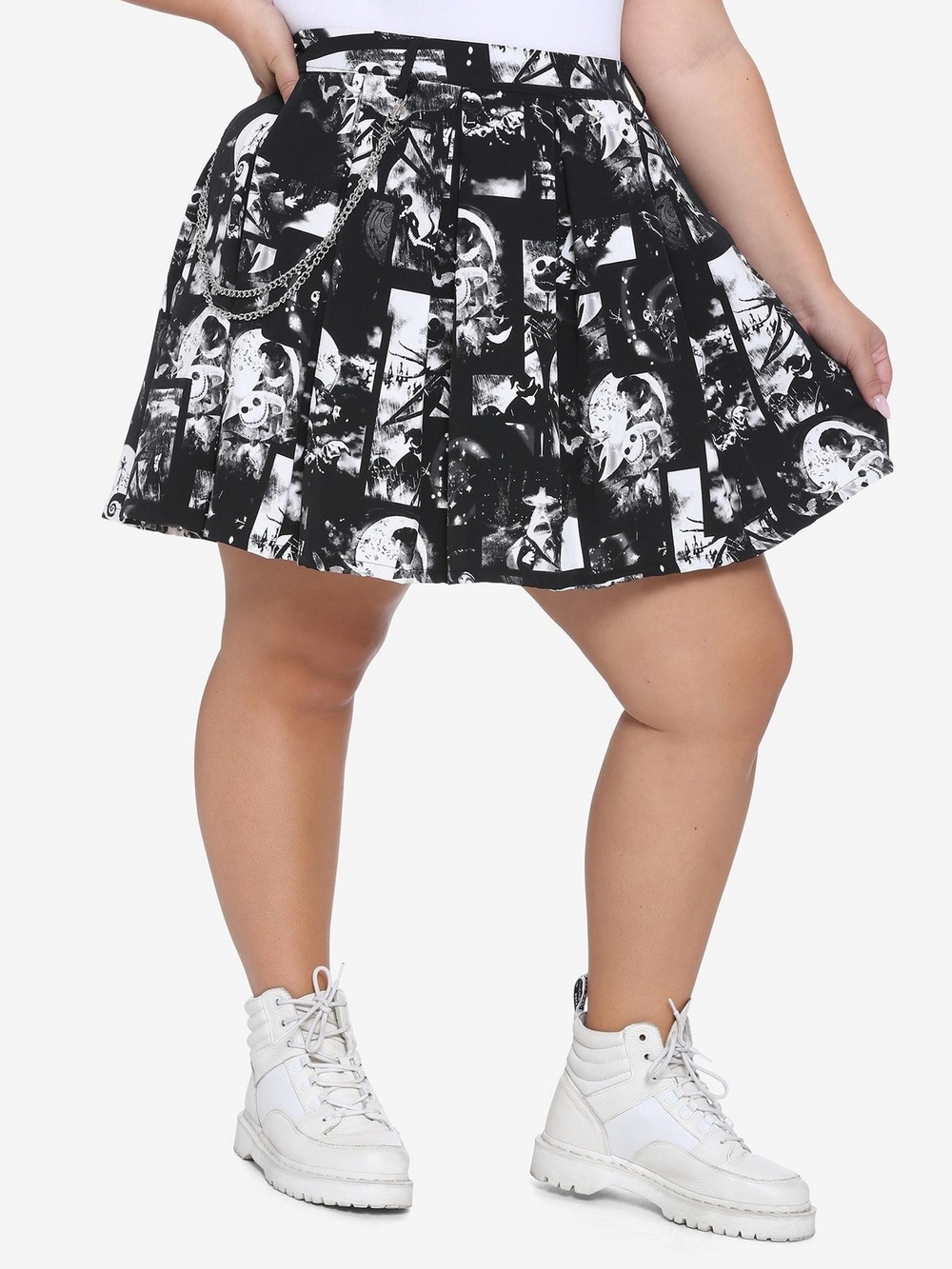Disney The Nightmare Before Christmas Pleated Skirt Black White Graphic Plus 2X